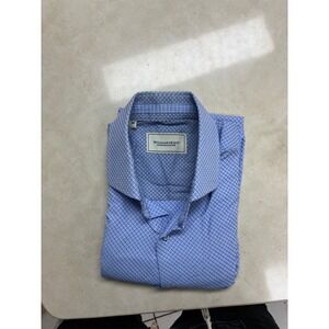 Williams & Kent Mens Blue Jacquard Long Sleeve Button Down Shirt Size M 52604